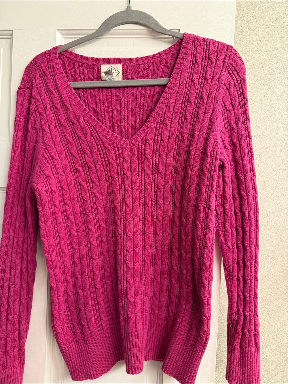 St. John's Bay Cable Knit V-Neck Sweater - Fuchsia Pink